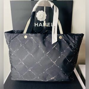 CHANEL Black and Silver/white Tote Bag  Authentic